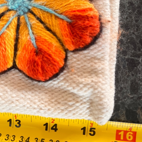 Alpaca Wool Hand Embroidered Floral Pillow Case Folk Art Boho Style 15x16.5” - Picture 9 of 10